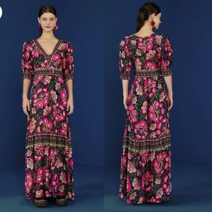 Farm Rio Black Flowers Garden Viscose Maxi Dress XL NWT